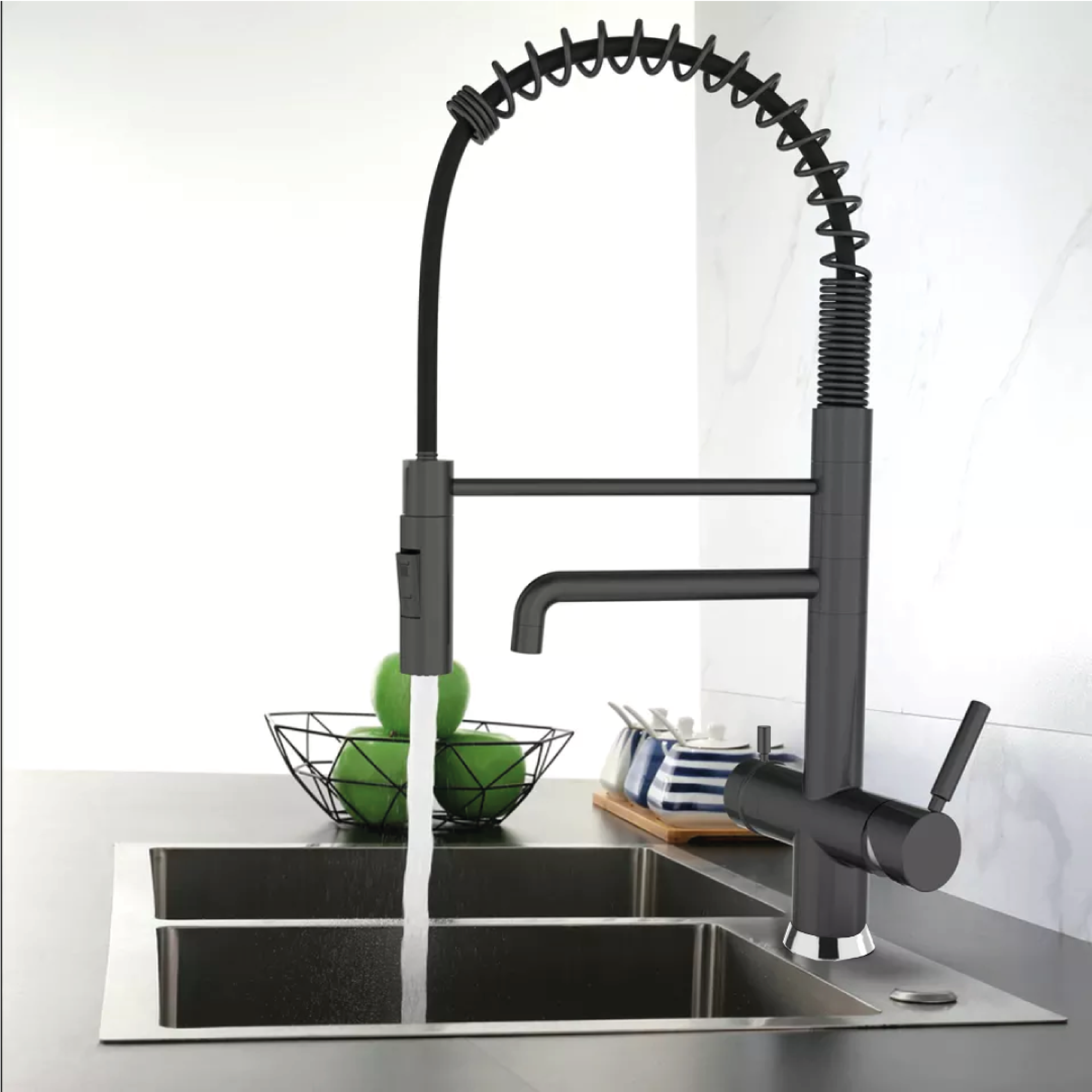 Shurity 395 Rubinetto da cucina con Doccetta a molla 3 vie 3/8” Nero Opaco - immagine 2