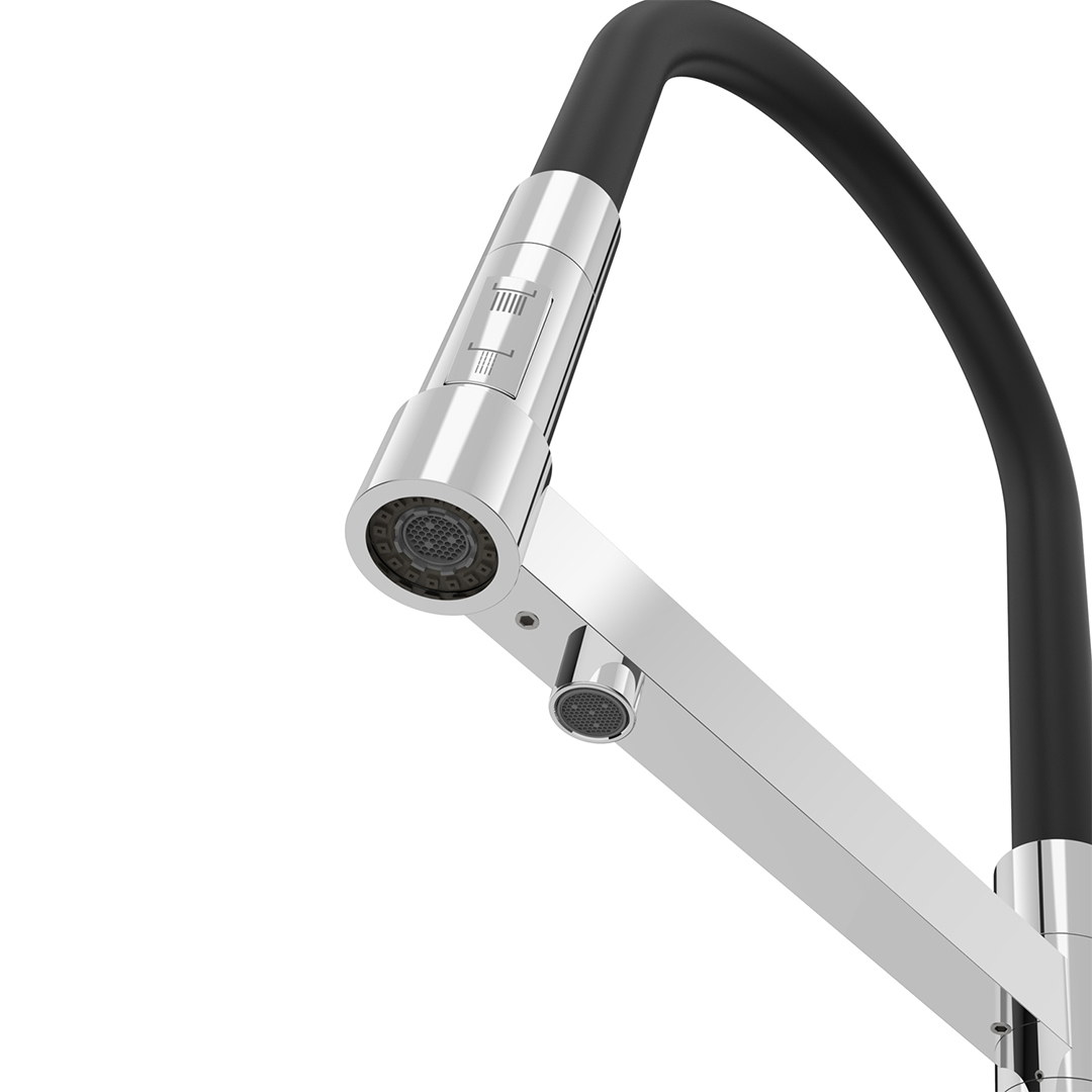 Shurity 390 Rubinetto da cucina con Doccetta in gomma senza metalli pesanti 3 vie 3/8” Cromo/Nero - immagine 2