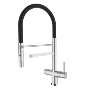 Shurity 360 Rubinetto da cucina con Doccetta in gomma 3 vie 3/8” Cromo/Nero