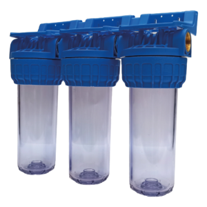 Shurity Kit tripla filtrazione Completo 3 pezzi 9”3/4 IN-OUT 1“ Trasparente