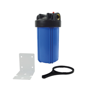 Contenitore big 10" blue IN-OUT 1” filetti ottone - pulsante rilascio pressione con chiave e staffa