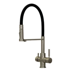 Shurity 460 Rubinetto da cucina con Doccetta in gomma 4 vie 3/8” Nickel Spazzolato/Nero