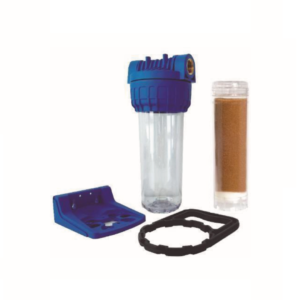 Kit filtrazione Completo 3 pezzi 10" IN-OUT 1/4“ Innesto Rapido trasparente con Resina Cationica