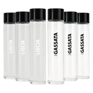 Pack Misto 6pz. - Bottiglia Shurity Tube 75cl. Personalizzata Trasparente Acqua Liscia / Acqua Gassata con Tappo Nero (NO LOGO SHURITY)