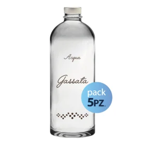 Pack 5pz. - Bottiglia Puffy 75cl. Personalizzata Trasparente Acqua Gassata con Tappo Argento (NO LOGO SHURITY)