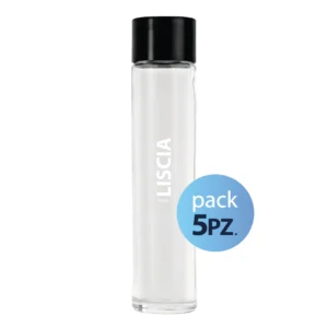 Pack 5pz. - Bottiglia Tube 75cl. Personalizzata Trasparente Acqua Liscia con Tappo Nero  (NO LOGO SHURITY)