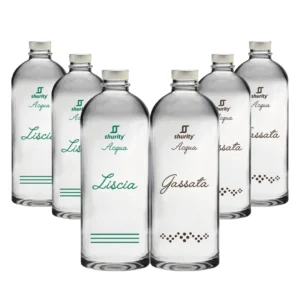 Pack Misto 6pz. - Bottiglia Shurity Puffy 75cl. Personalizzata Trasparente Acqua Liscia / Acqua Gassata con Tappo Argento