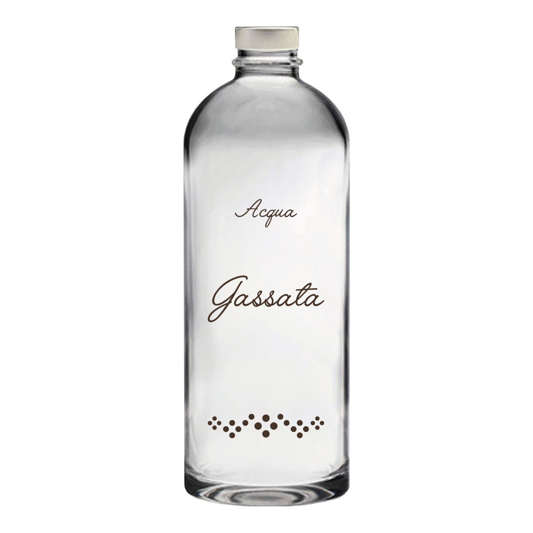 Bottiglia Puffy 75cl. Personalizzata no logo shurity Trasparente Acqua Gassata con Tappo Argento (NO LOGO SHURITY)