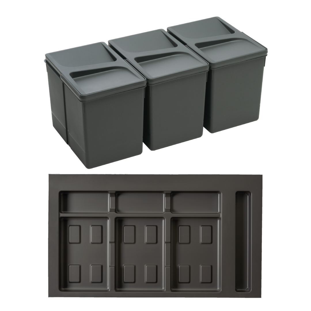 Pack Completo - Shurity Dif Dresser N.3 Pattumiere raccolta differenziata 15Lt. h.266mm con base cassettone 900mm.