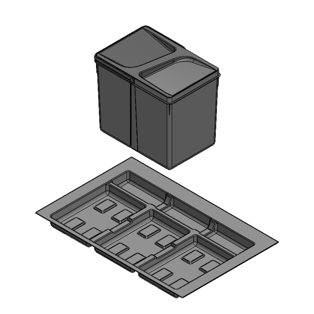 Pack Completo - Shurity Dif Dresser N.3 Pattumiere raccolta differenziata 15Lt. h.266mm con base cassettone 900mm. - immagine 2