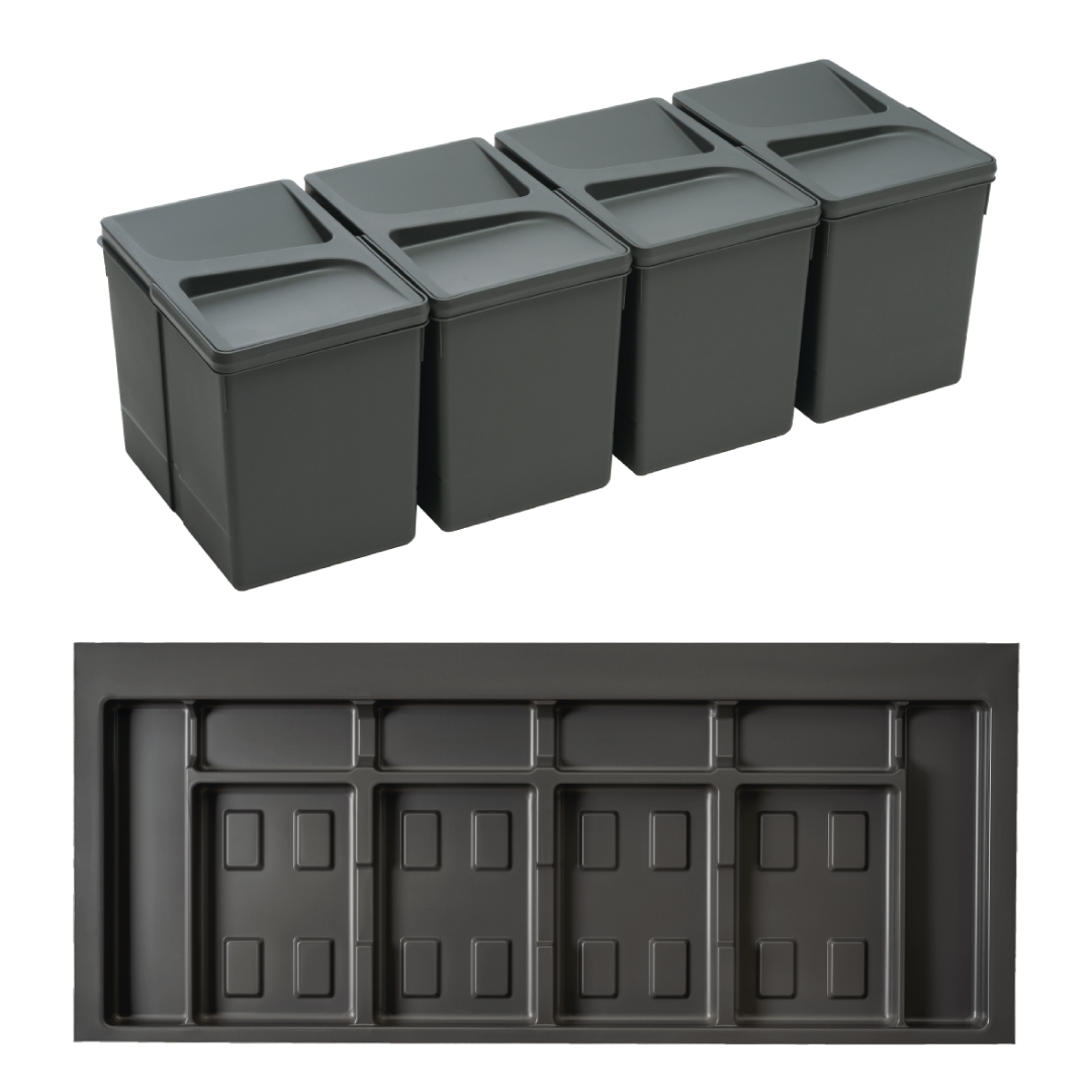 Pack Completo - Shurity Dif Dresser N.4 Pattumiere raccolta differenziata 15Lt. h.266mm con base cassettone 1200mm.
