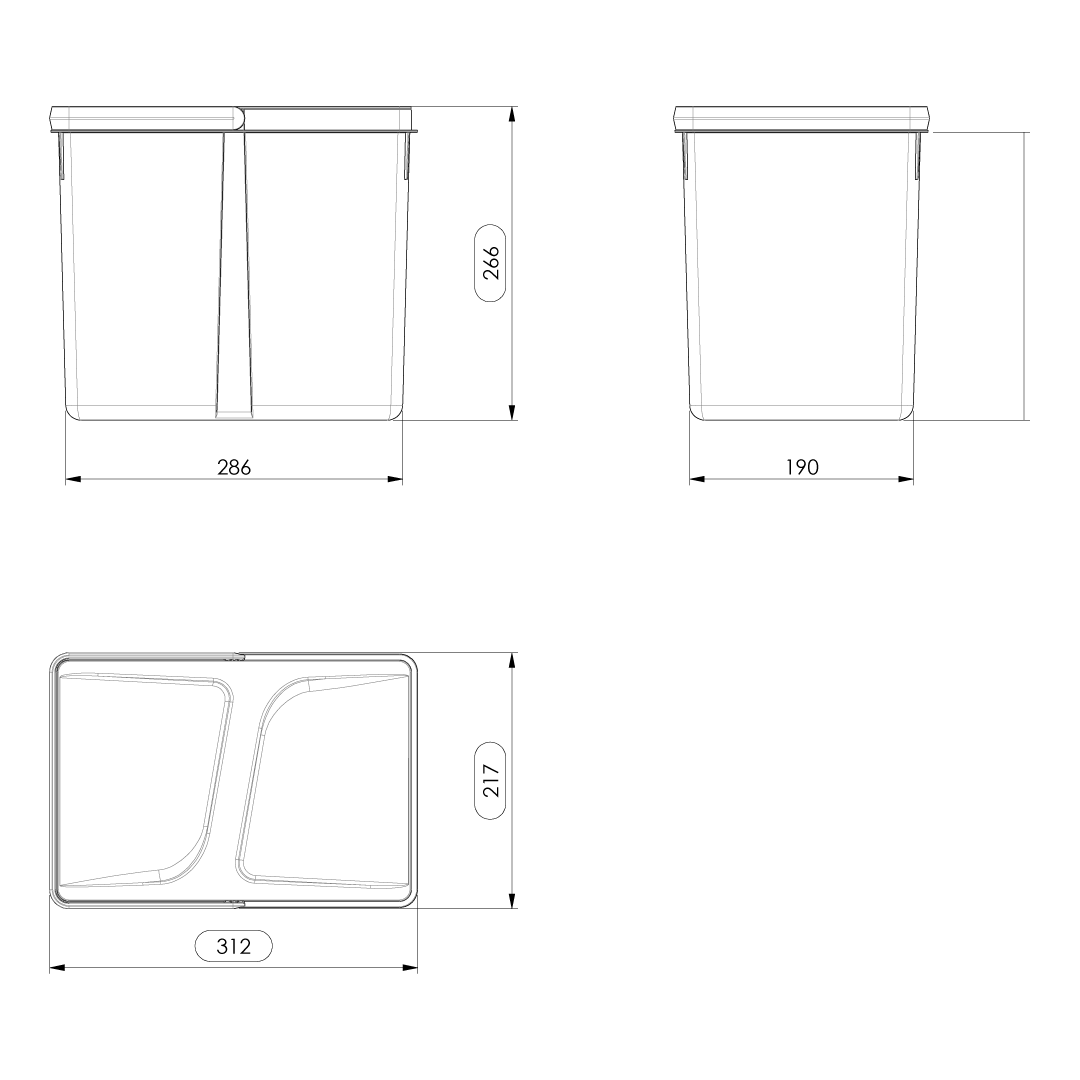 Pack Completo - Shurity Dif Dresser N.3 Pattumiere raccolta differenziata 15Lt. h.266mm con base cassettone 900mm. - immagine 3
