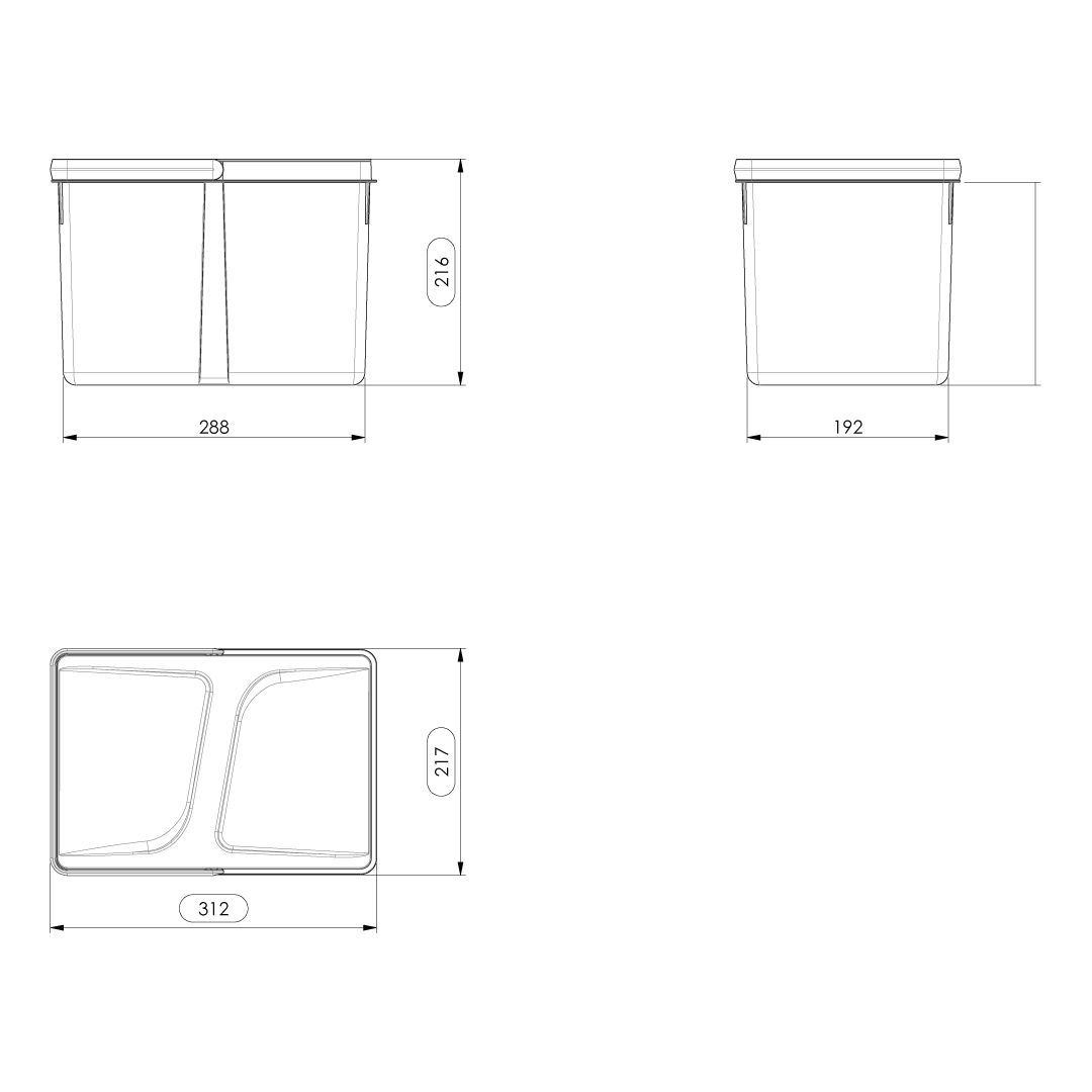 Set 4Pz. - Shurity Dif Dresser Pattumiera raccolta differenziata 12Lt. per base cassettone - h.216mm - immagine 2