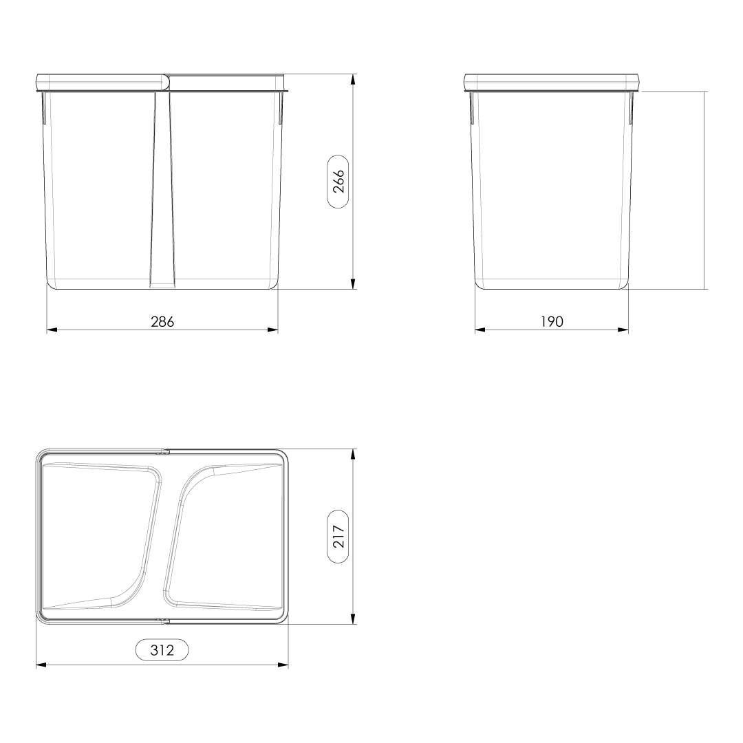 Set 2Pz. - Shurity Dif Dresser Pattumiera raccolta differenziata 15Lt. per base cassettone - h.266mm - immagine 2