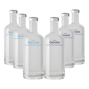 Pack Misto 6pz. - Bottiglia Basic 75cl. Personalizzata Trasparente Acqua Liscia / Acqua Gassata con Tappo Argento (NO LOGO SHURITY)