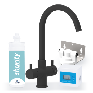 Shurity Kit Ultrafiltrazione acqua filtro Light Blue Small con Rubinetto unico 3 Vie Modello Verona Nero Opaco - Acqua Liscia