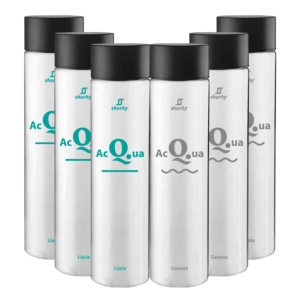 Pack Misto 6pz. - Bottiglia Shurity Cilinder 75cl. Personalizzata Trasparente Acqua Liscia / Acqua Gassata con Tappo Nero