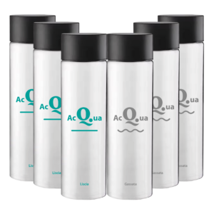 Pack Misto 6pz. - Bottiglia Shurity Cilinder 50cl. Personalizzata Trasparente Acqua Liscia / Acqua Gassata con Tappo Nero (NO LOGO SHURITY)