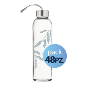 Pack 48pz. - Elegance Borraccia in vetro 500ml. Con Tappo Argento