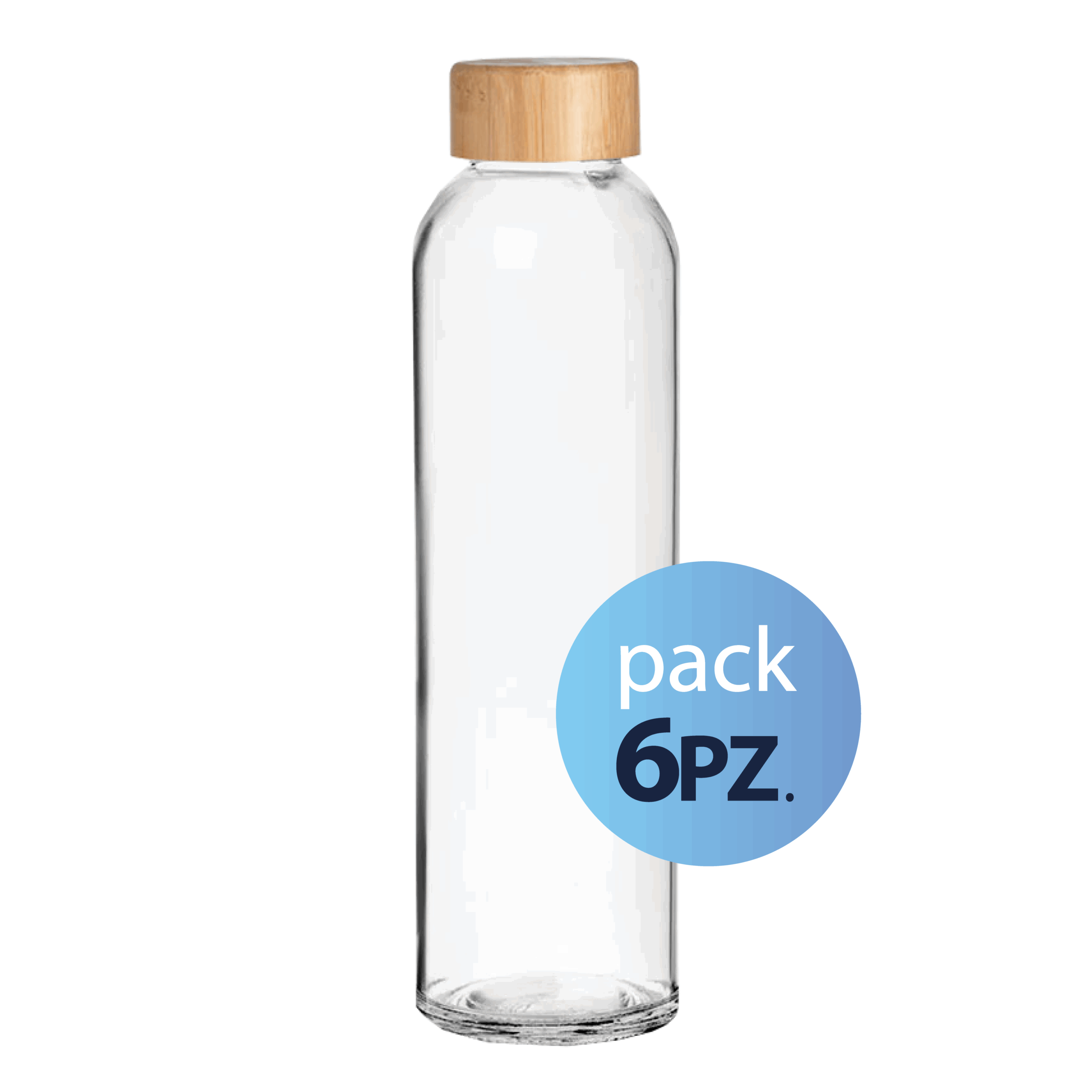 Pack 6pz. - Borraccia in vetro Elegance in vetro 500ml. Con Tappo in Legno
