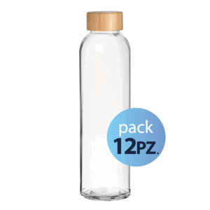 Pack 12pz. - Borraccia in vetro Elegance in vetro 500ml. Con Tappo in Legno