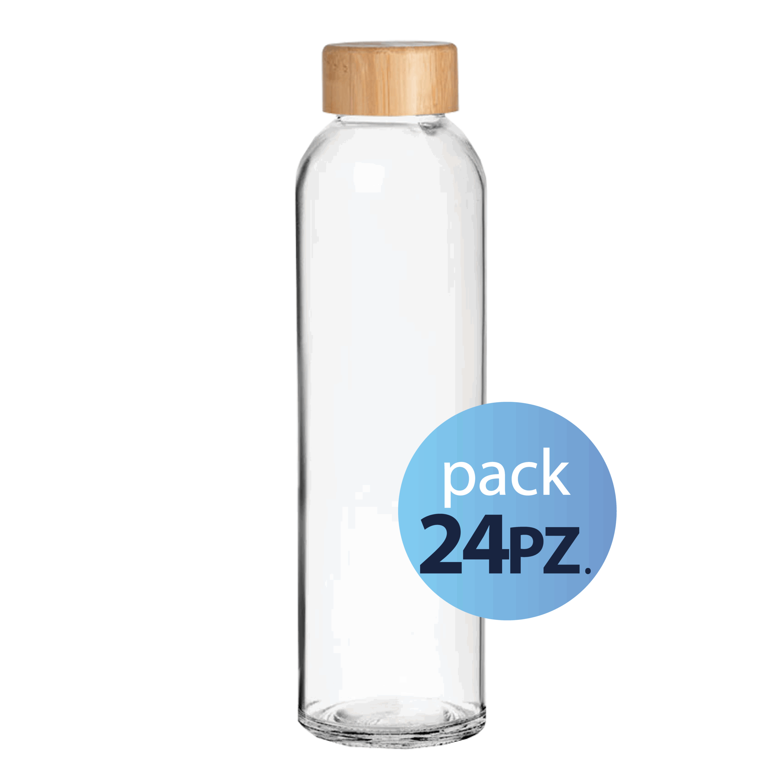 Pack 24pz. - Borraccia in vetro Elegance in vetro 500ml. Con Tappo in Legno