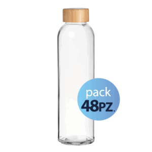 Pack 48pz. - Borraccia in vetro Elegance in vetro 500ml. Con Tappo in Legno