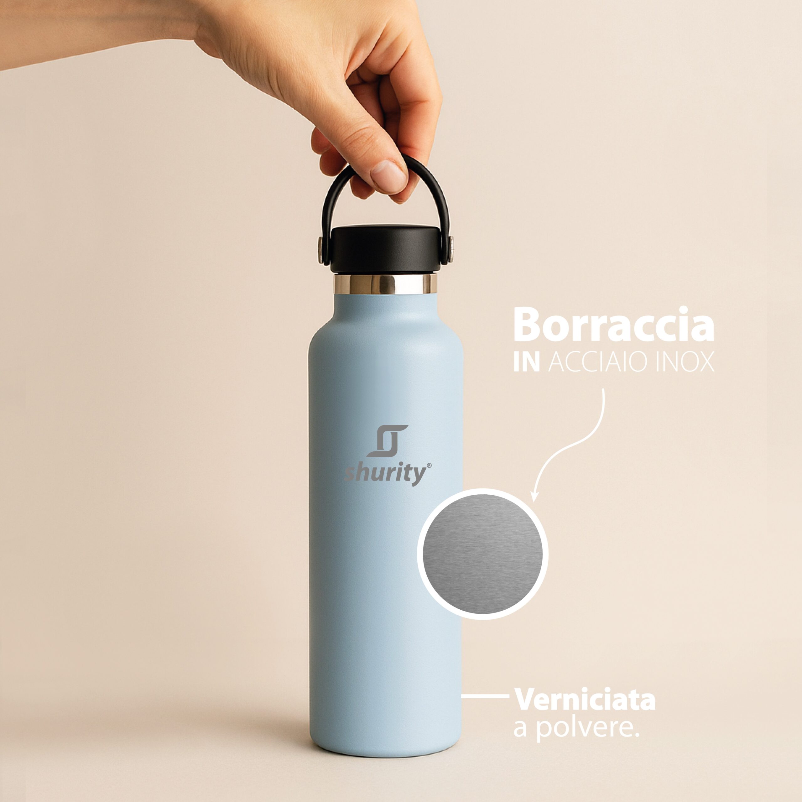 Shurity Water Go Sport Borraccia Termica Acciaio inox con rivestimento in ceramica 600ml. Rosa con doppio tappo - immagine 5