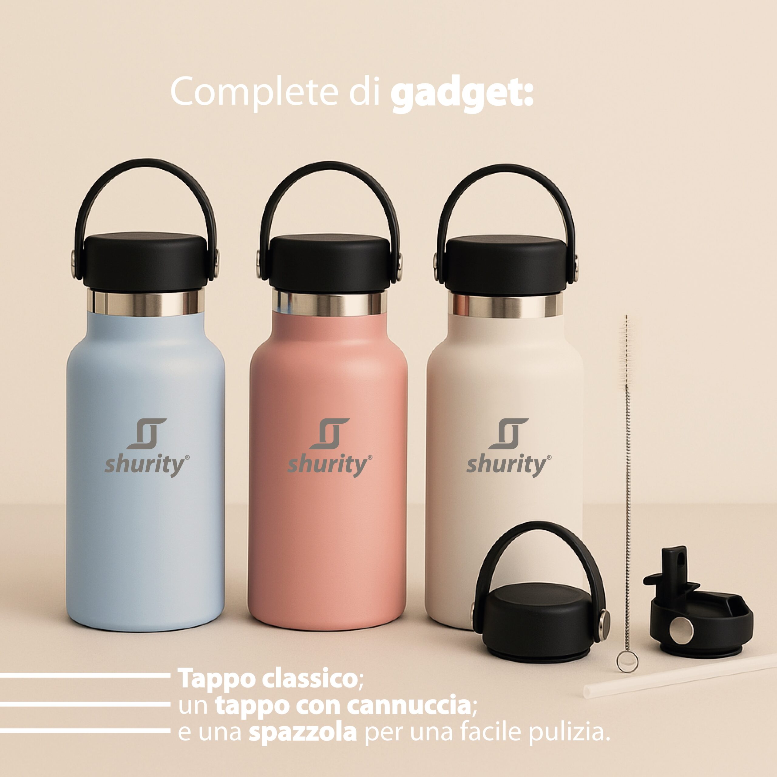Shurity Water Go Sport Borraccia Termica Acciaio inox con rivestimento in ceramica 600ml. Rosa con doppio tappo - immagine 8